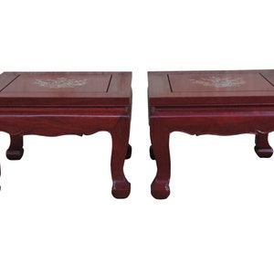 Chinese Chinoiserie Rosewood Inlaid Mother of Pearl Tables Stool Pedestal Stands