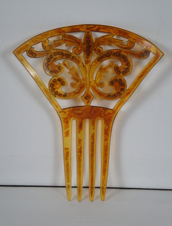 Antique Art Deco Celluloid Faux Amber Tortoise Sh… - image 6