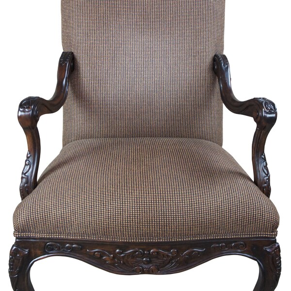 Henredon Livingroom Cynthia Oversized French Tweed Carved Arm Chair H0091