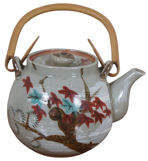 Vintage Japanese Ceramic Autumn Leaves Tea Pot Kettle W