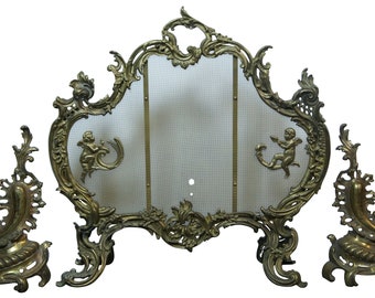 Antique Bronze French Baroque Rococo Bronze Fireplace Hearthware Screen Fender