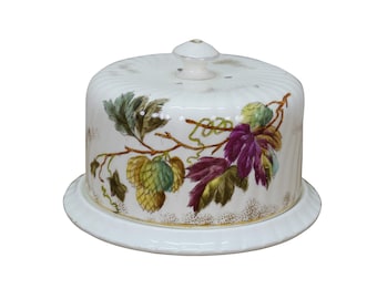 Antigua mantequera de porcelana alemana Royal Bonn Franz Anton Mehlem con forma de cúpula para queso