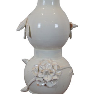Global Views Ceramic Lotus Double Gourd Vase Blanc De Chine White Floral Italy