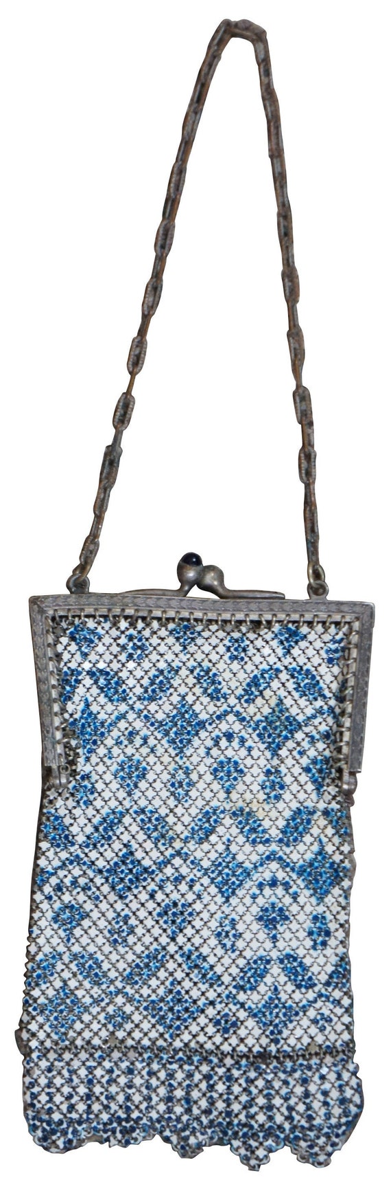 Antique Mandalian Art Deco Enamel Mesh Purse Hand… - image 1