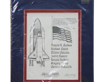 1986 Challenger Space Shuttle Wings of a Dream Print Robert Lane Conely 10"