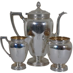1936 Antique 3pc Reed & Barton X610 Sterling Silver Tea Coffee Serving Set 1194g