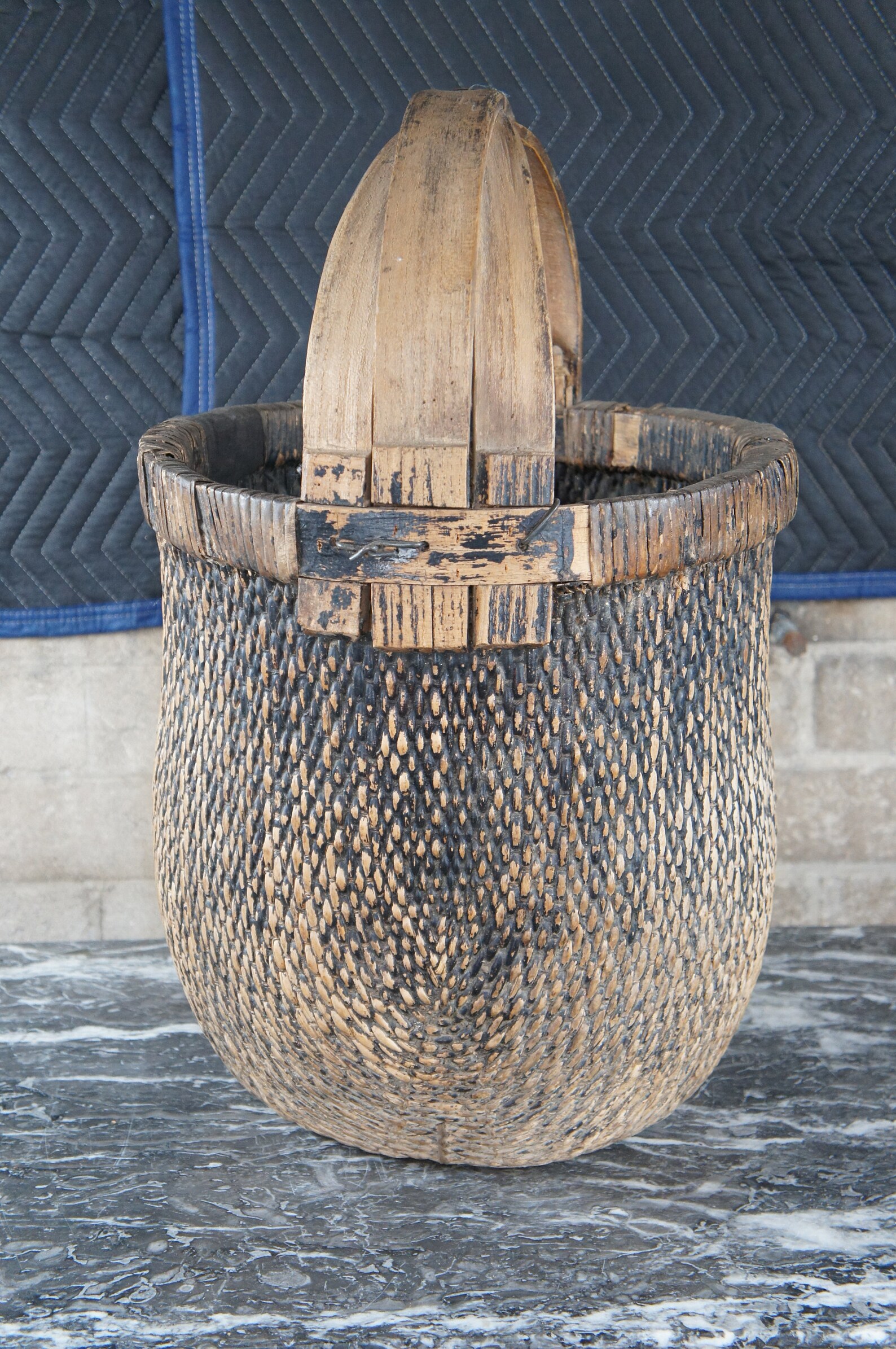 Willow Rice Antique Chinese Hand Woven Willow Rice Gathering Basket Bentwood Handle ...