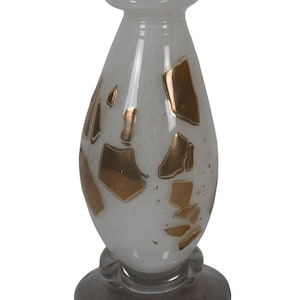 J.R.P. Vintage Hand Blown Abstract Studio Art Glass Fumed Vase White Gold 6&quot;