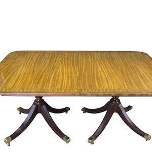 Baker Furniture Satinwood & Mahogany Duncan Phyfe Glass Top Dining Table 122&quot;