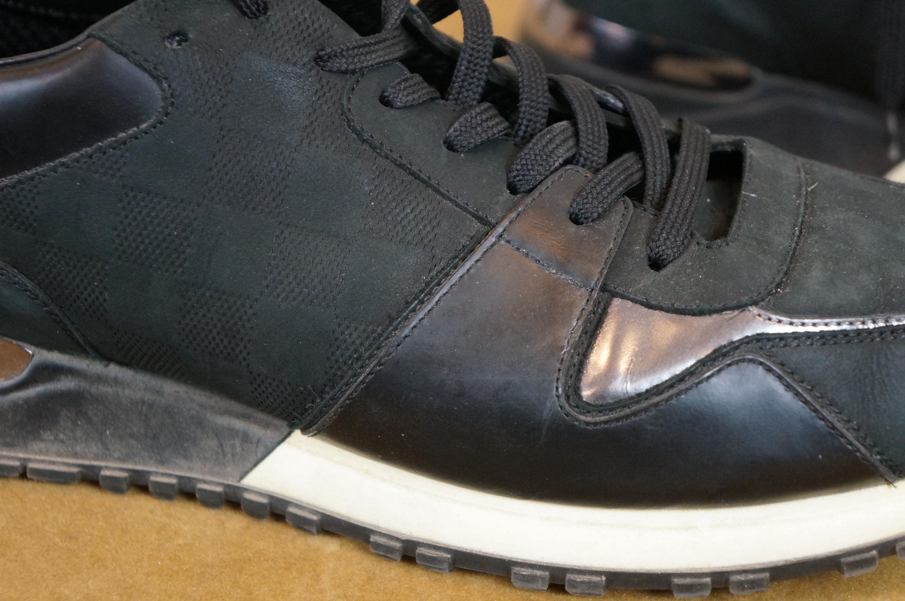 Louis Vuitton Black Damier Leather Run Away Trainer Sneakers 