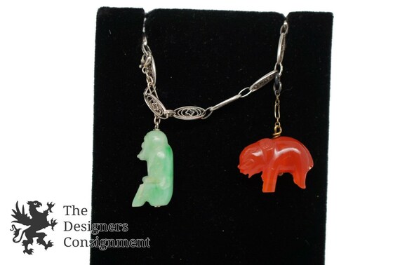 Sterling Silver Charm Bracelet Bakelite Monkey El… - image 10