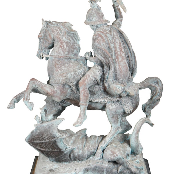 Antoine-Louis Barye Bronze Saint George Dragon Slayer Sculpture Statue Verdigris