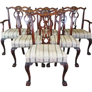 6 Antique Romweber English Chippendale Georgian Carved Mahogany Dining Chairs
