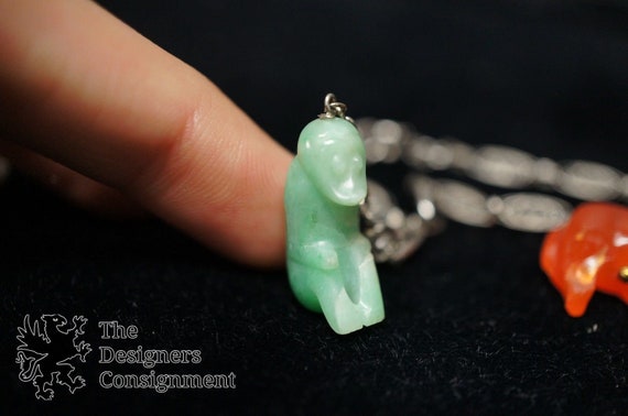 Sterling Silver Charm Bracelet Bakelite Monkey El… - image 8