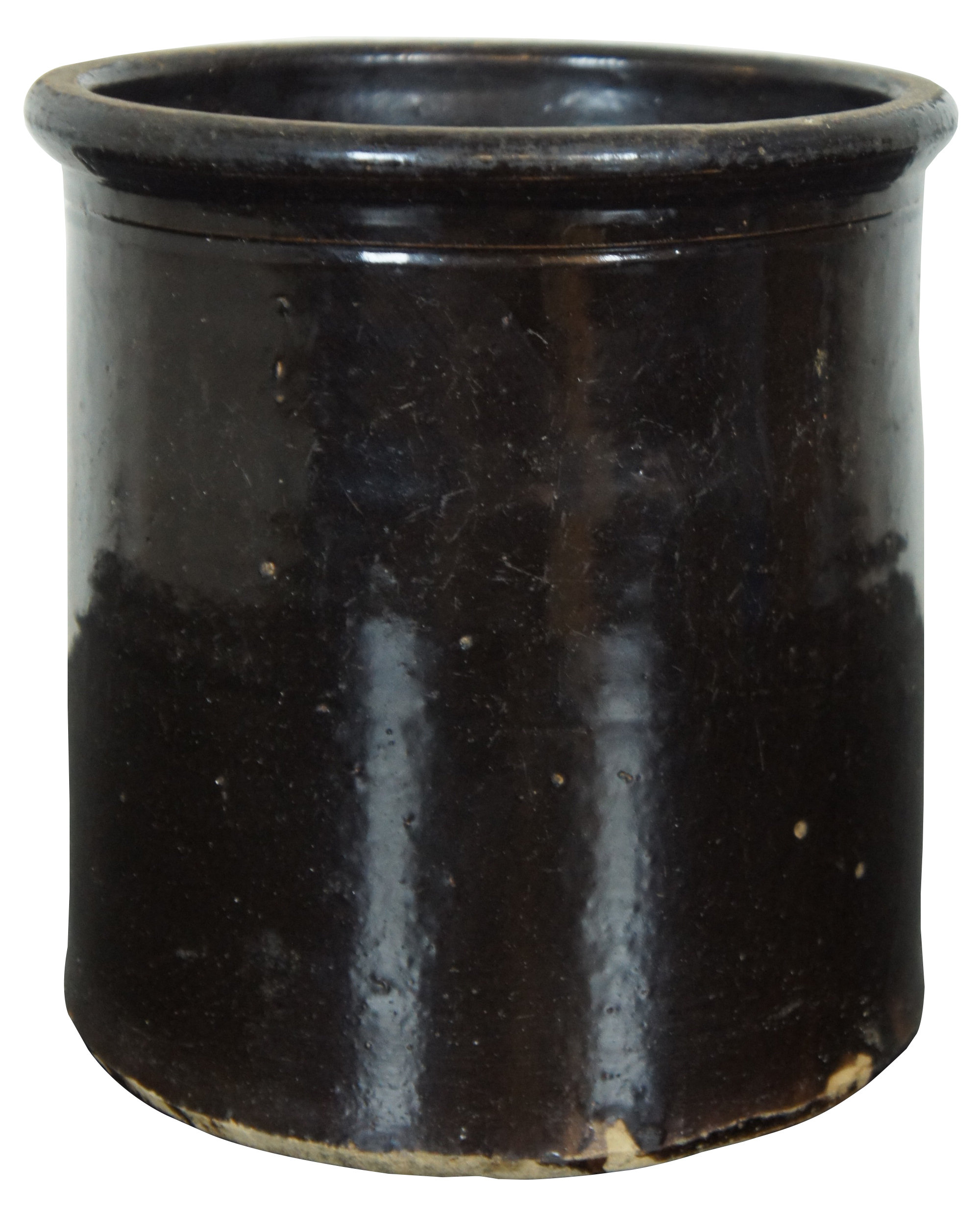 Antique Dark Brown Glaze Stoneware Crock Pot Pickling Canning Jar Planter 8"