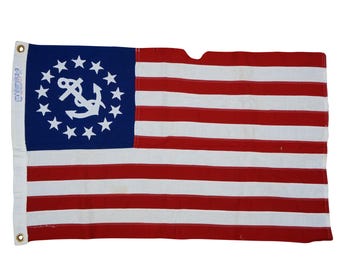 Vintage Bull Dog Bunting USA American Yacht Boat Flag Anchor Stars Cotton 3'