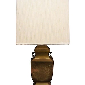 Tyndale Brass Plated Asian Canister Table Lamp Vintage Chinoiserie Wood Base