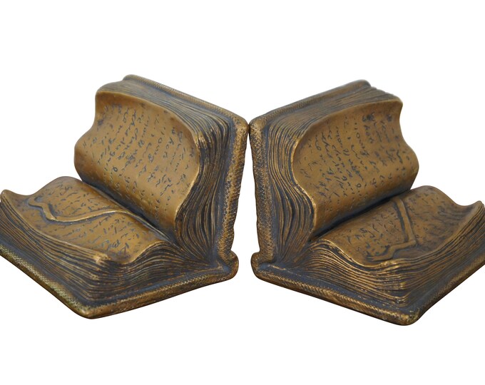 Toyo Bookends Vintage Chinese Toyo Gold Tone Resin Open Book Library Bookends 5