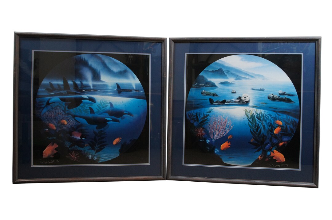 2 1990s Robert Wyland Signed Lithograph Prints Orca Journey Sea