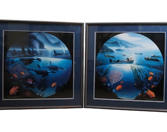 2 1990s Robert Wyland Signed Lithograph Prints Orca Journey Sea