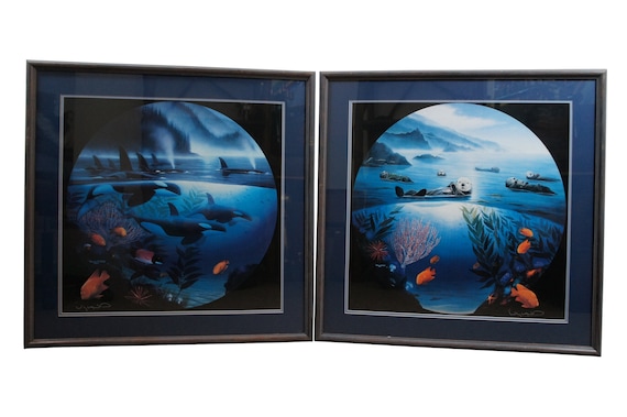 2 1990s Robert Wyland Signed Lithograph Prints Orca Journey Sea