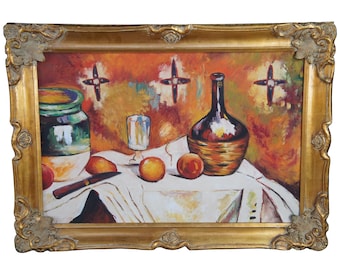 Flask Glass Jug Post Impressionist Still Life Oil Painting After Paul Cezanne