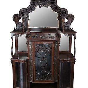 Monumental Antique English Victorian Mahogany Etagere Display Curio Cabinet 99&quot;