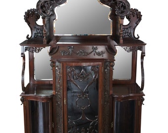 Monumental Antique English Victorian Mahogany Etagere Display Curio Cabinet 99&quot;
