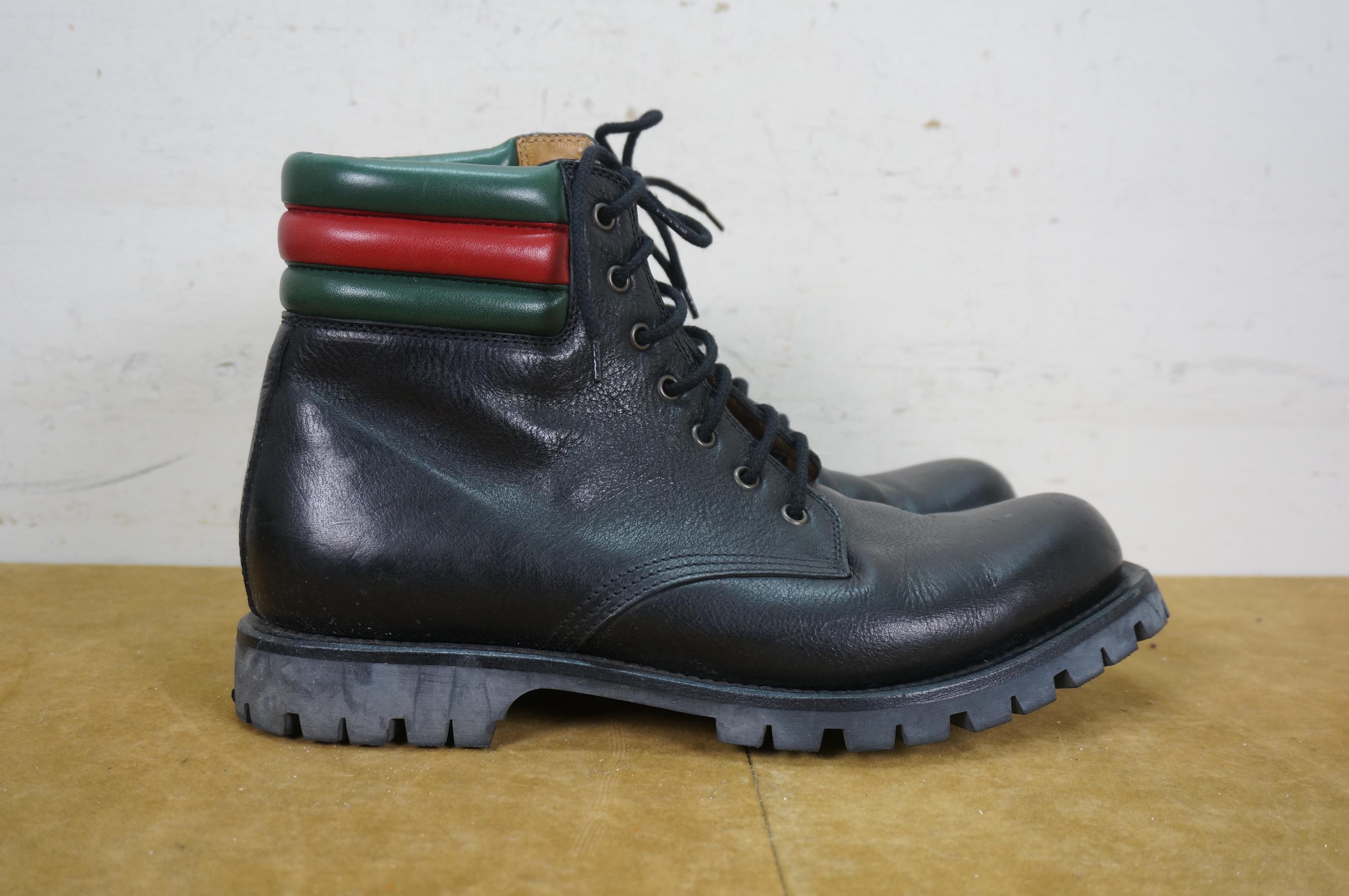Gucci Marland Plain Toe Black Leather Hiking Combat Boots  display picture 1
