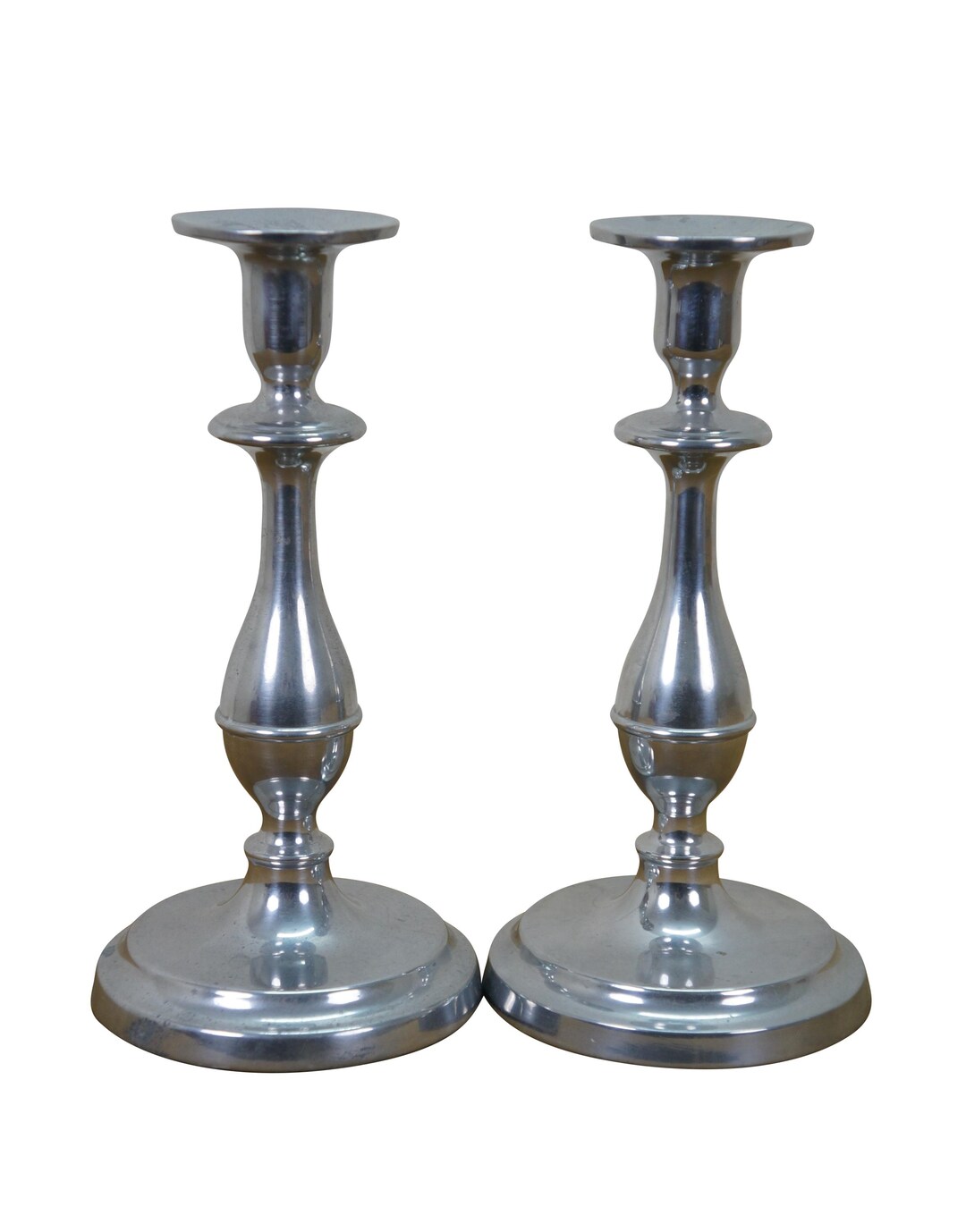 2 Vintage Wilton RWP Pewter Candlesticks Colonial Taper Candle Holders ...