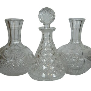 3 Vintage Cut Crystal Carafes Whiskey Bottle Liquor Wine Barware Decanters