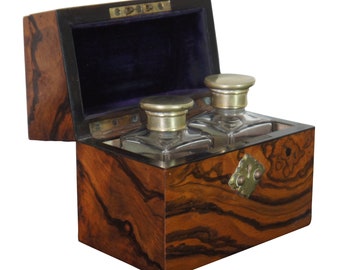 Antique Victorian Burr Walnut Perfume Bottle Apothecary Caddy Box Casket 5"
