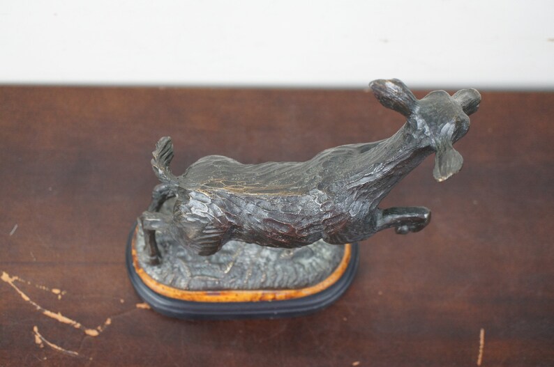 Vintage Bronze Leaping Deer Figurine by Oriental Accent Fawn Doe Sculpture