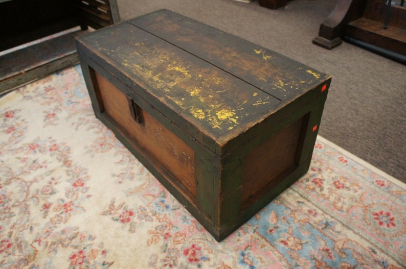 Vintage Pine Tool Box Green Storage Chest Container Rustic Etsy
