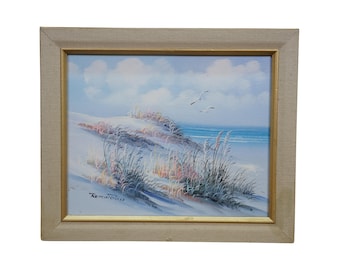 Remington Coastal Seascape Beach Sand Dunes Seagulls Oil Painting 12"