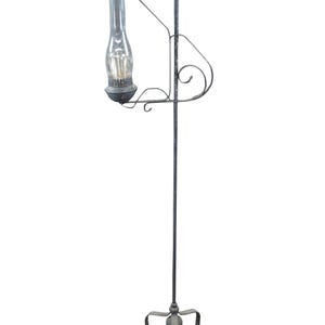 Antique Scrolled Iron Converted Adjustable Candle Stand Hurricane Floor Lamp 55&quot;