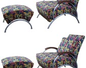2002 Milo Baughman for Thayer Coggin Mid Century Modern Library Lounge Club Arm Chairs Ottomans Boho Retro Sculptural