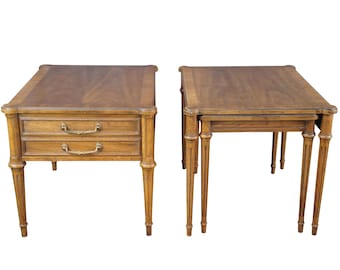 2 Drexel Heritage French Louis XVI Provincial Walnut Bedside Chests Nest Tables