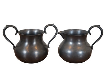 Antique English Colonial Pewter Creamer Pitcher & Sugar Bowl Serving Set 5.5"