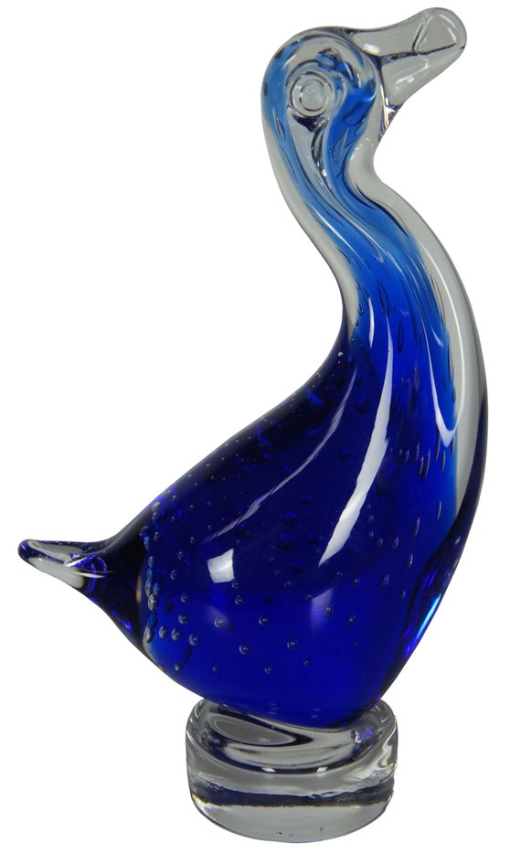 Murano Lavorazione Italian Studio Art Glass Blue Duck Goose
