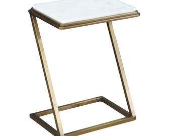 Modern Chic Marble Top Brass Z Shaped Sofa End Side Table