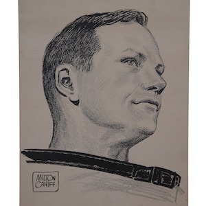 Vintage Milton Caniff Neil Armstrong Portrait Print on Board 24"