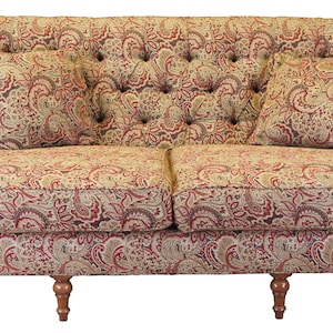 Vintage Arhaus Cambridge Collection Tufted Paisley Upholstered Sofa Couch 97