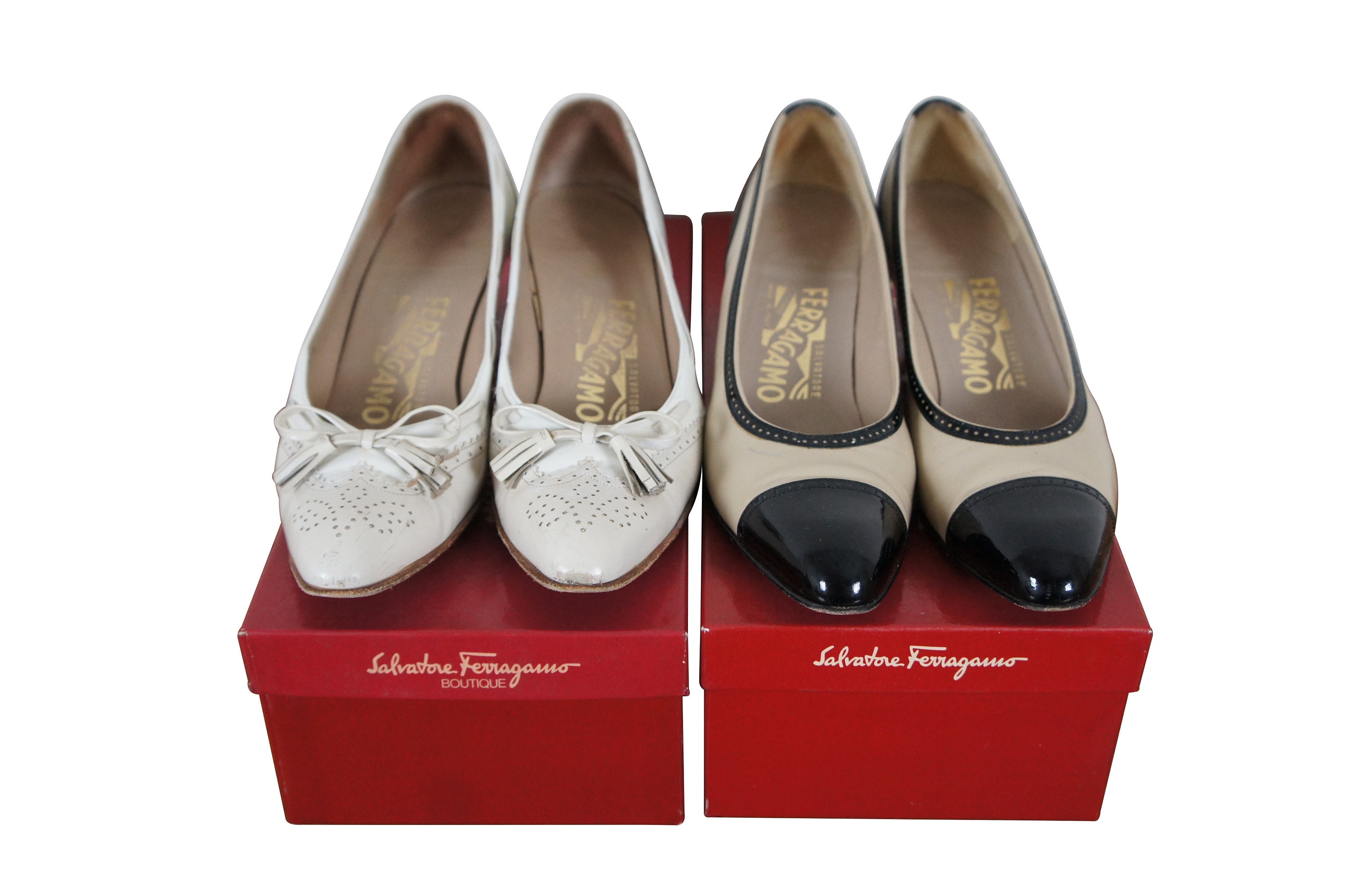 2 Pairs Salvatore Ferragamo Patent Leather Brouge Cap Toe