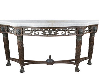 Vintage Maitland Smith Louis XVI Iron & Stone Lion Console Sofa Entry Table 79"