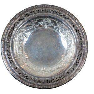 Vtg International Silver Co Silver Plate Pierced Floral Dish Bowl Reticulated