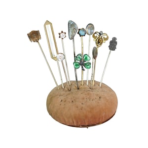 11 Pc Lot Antique Vintage Stick Hat Pins Mother of Pearl Rhinestone
