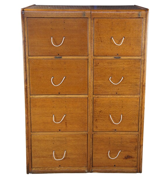 Antique Remington Rand Quartersawn Oak Library Bureau Double File