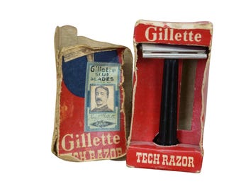 Mid Century 1950s Gillette Tech Shaving Razor in Original Advertising Box
