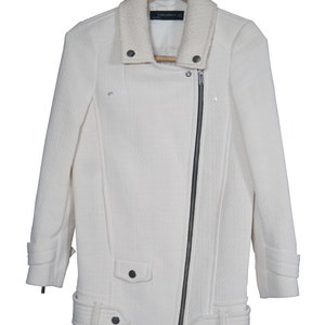Vintage Zara Cream Tweed Double Breasted Biker Moto Jacket XS Morocco